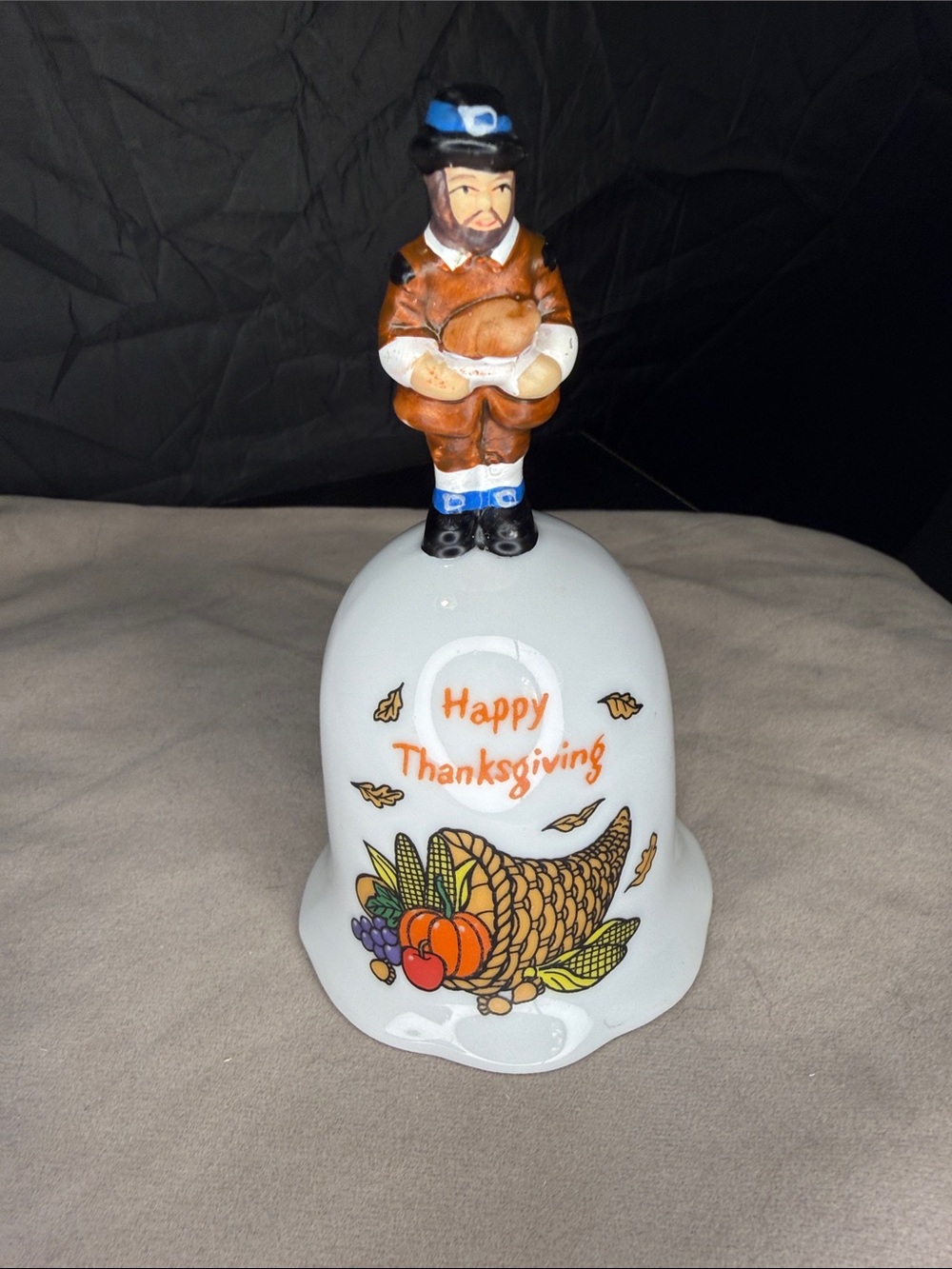 Thanksgiving Bell Figurine with Pilgrim Topper